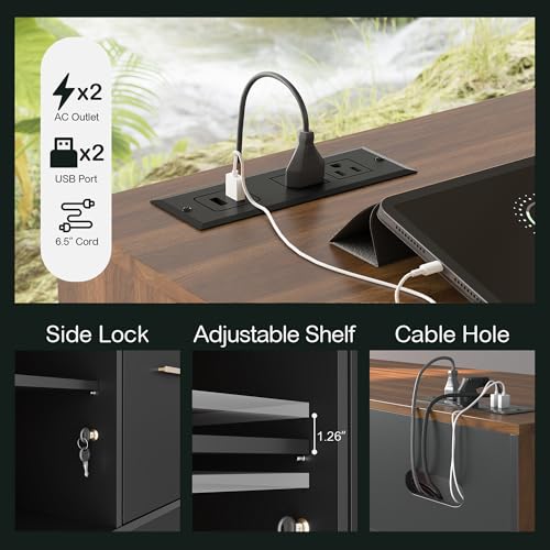 4-Drawer Wood File Cabinet with Power Outlet and Adjustable Storage