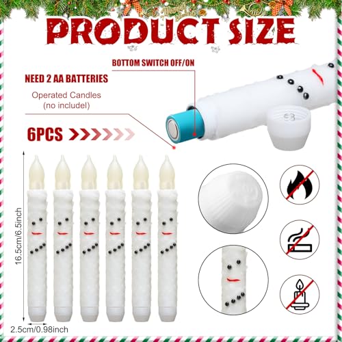 Christmas Snowman Flameless Taper Candles Set - Battery Operated Holiday Decor