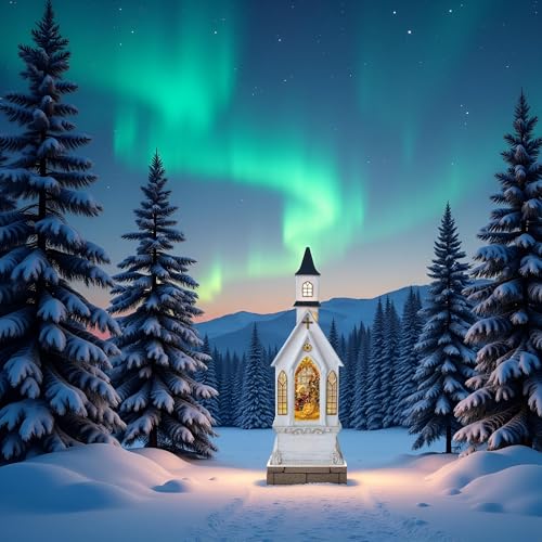 Christmas Musical Church Lantern with Nativity Scene & Swirling Glitter