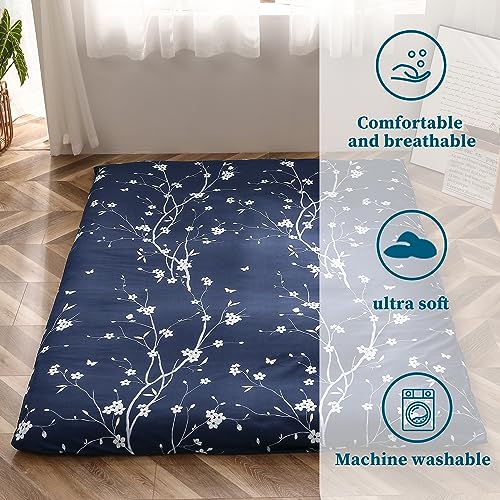 Futon Mattress Cover - Navy Floral, Twin Size, Soft & Washable
