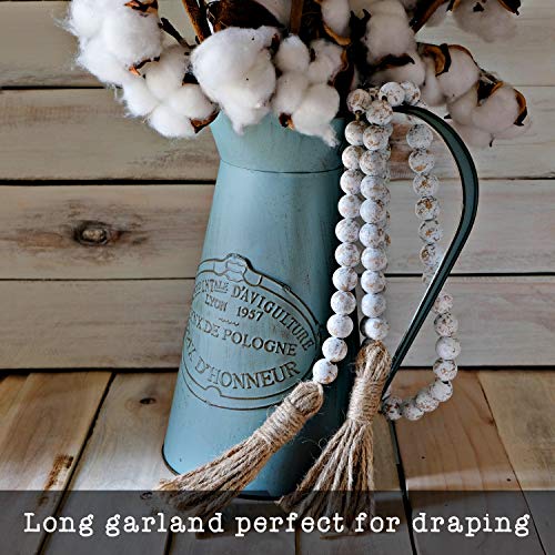 Rustic Wood Bead Garland with Jute Tassel - Farmhouse Tiered Tray Decor