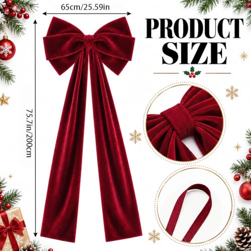 DULEFUN 28x79 in Burgundy Velvet Christmas Tree Topper Bow - 79in Burgundy-1