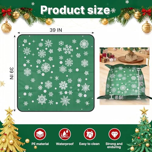 Joewuzun 39-Inch Waterproof Christmas Tree Mat with Snowflake Print, Green Floor Protector for Holiday Decor