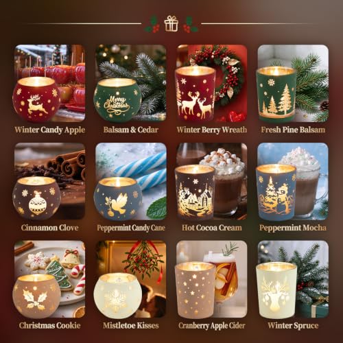 Everloria Christmas Hollow Pattern Candle Countdown Set - 12 Scented Soy Candles with Festive Designs