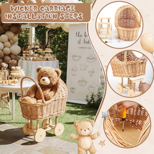 20-Inch Vintage Wicker Baby Carriage Basket for Floral Arrangements