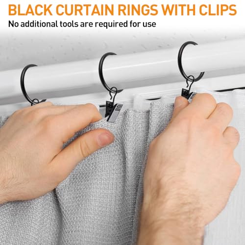 26 PCS Black Curtain Rings with Clips, 1.26-Inch Inner Diameter
