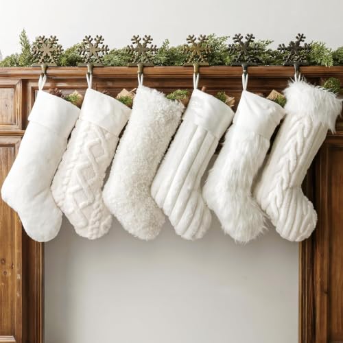 18-Inch Luxury Christmas Stockings 6-Pack - Faux Fur Textured Patterns with Name Tags
