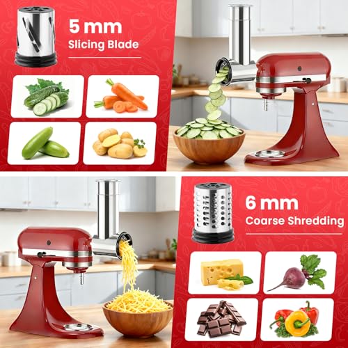 Stainless Steel Grater & Slicer Attachment for Stand Mixers, 4-Drum Set