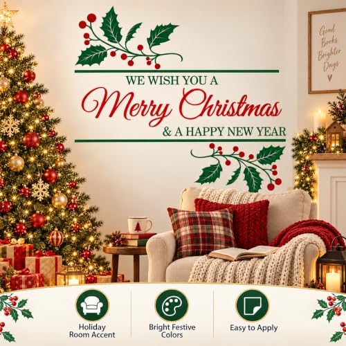 Merry Christmas Wall Decal - Removable 34.25 x 29.92 in Holiday Sticker Set
