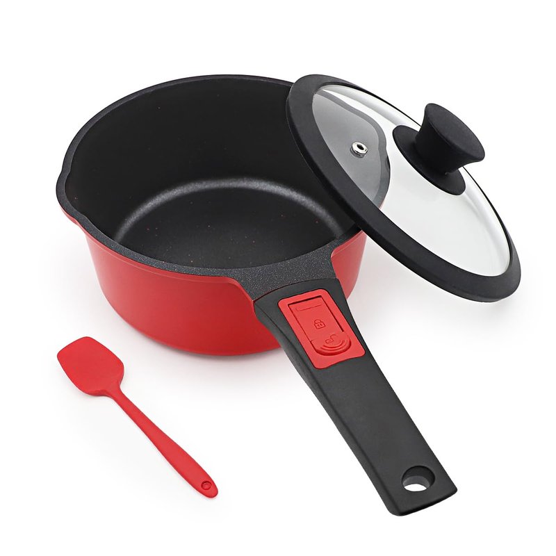 Bobikuke 2 Qt Saucepan with Lid, Non Stick Sauce Pan with Lid, Milk Pot & Sauce Pot & Small Saucepan with Pour Spout, Detachable Handle Milk Pan, Mini Cooking Pot Induction Compatible, Oven Safe
