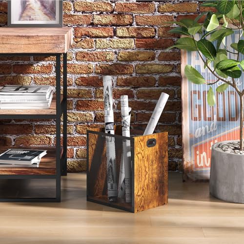 Industrial Retro Wood and Iron Trash Can 4.5 Gallon Wastebasket