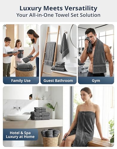 Lane Linen 18-Piece 100% Cotton Bath Towel Set - Grey