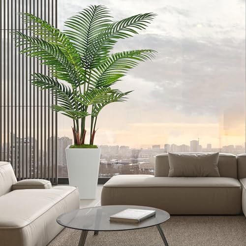6FT Artificial Palm Tree in White Planter - Realistic Indoor Decor