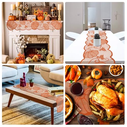 Thanksgiving Lace Table Runner 72in - Fall Decor with Pumpkin Pattern (Variation: Thanksgiving Style F)