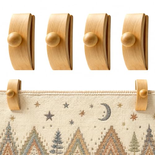 Wooden Tapestry Hangers for Wall Display - 4 Pack Quilt & Rug Clips