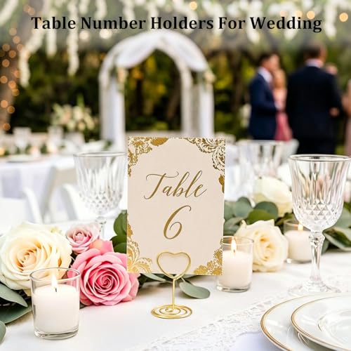20-Piece Heart-Shaped Table Number Holders, Gold Metal Place Card Stands