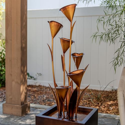 46-Inch Multi-Tier Metal Flower Water Fountain for Indoor and Outdoor Use