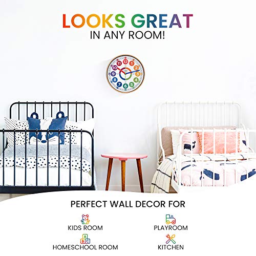10-Inch Silent Kids Learning Wall Clock for Telling Time