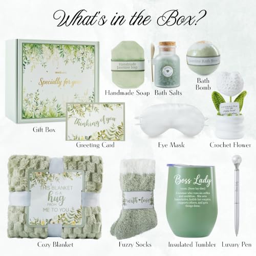 Boss Gifts for Women - Self Care Gift Basket with Blanket Tumbler Socks & Spa