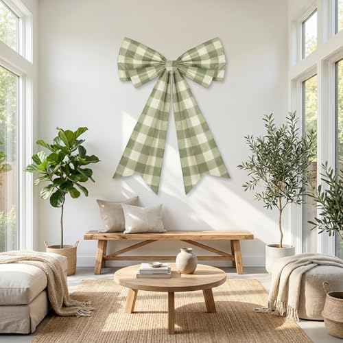 Large Sage Green Buffalo Check Bow for Wall & Backdrop Decor (28" x 22")