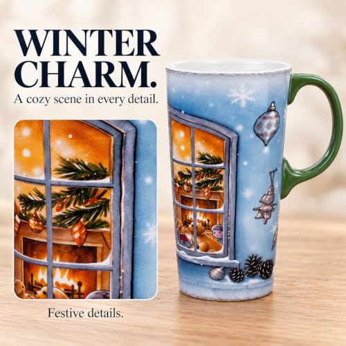 Topadorn 17oz Christmas Travel Mug with Lid - Winter Window Design (Gift Box)