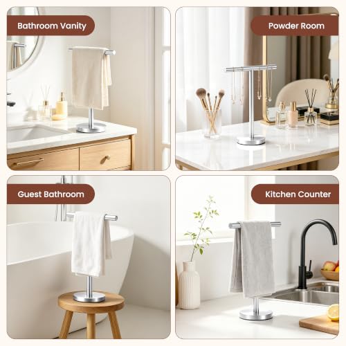 Freestanding Hand Towel Holder Stand with Weighted Stainless Steel Base
