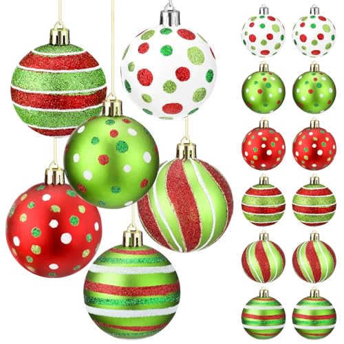 Shatterproof Christmas Tree Ornaments - 12 Pcs 2.4" Red & Green Glitter