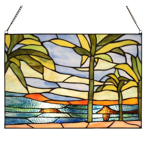 Tiffany Style Stained Glass Window Panel - 14"x9.5" Suncatcher