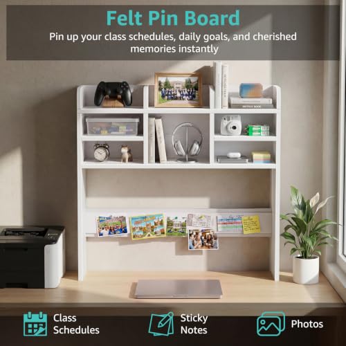37-Inch Desk Hutch with Felt Pinboard and Cubby Storage for Dorms