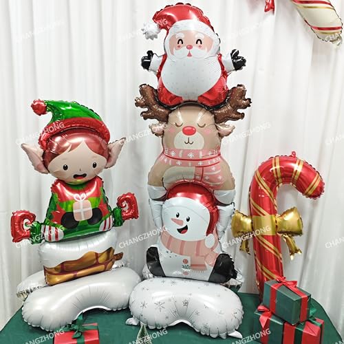 CHANGZHONG 59-Inch Standing Santa Claus, Elk & Snowman Balloon - Christmas All-in-One (Variation: Christmas Crowds)