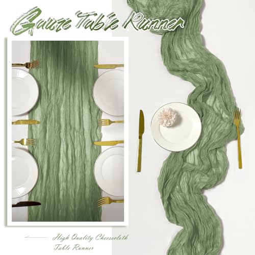 15-Pack Sage Green Cheesecloth Table Runners, 17 x 108 Inch Gauze Decor