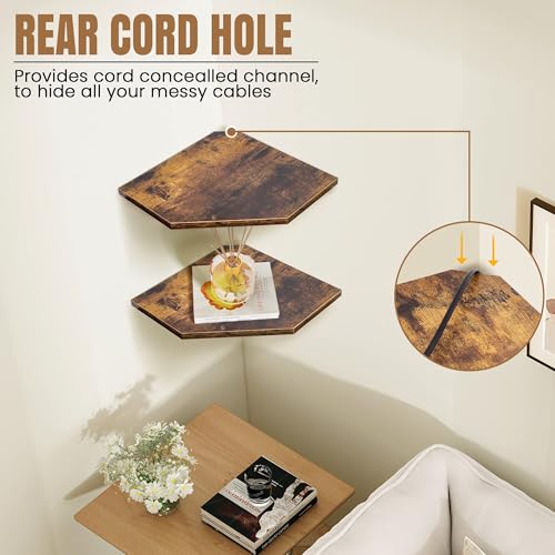 Rustic Wood Corner Floating Shelves - Wall Mount Storage Set of 2