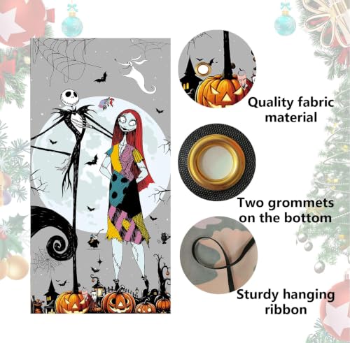 JENFALL Nightmare Before Christmas Halloween Door Cover Welcome Banner Grey