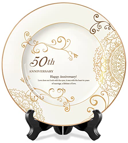 50th Wedding Anniversary Porcelain Keepsake Plate with Display Stand