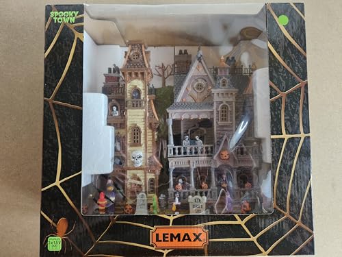 Haunted Estates Lighted Halloween Village Facade, 11-Inch Spooky Display