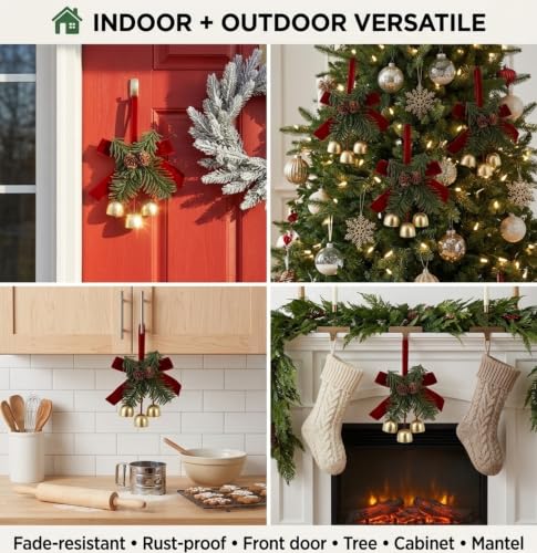 Tikneyoli 4-Piece Red Velvet Christmas Bells Decor with Jingle Bells - Door/Hanging Ornaments