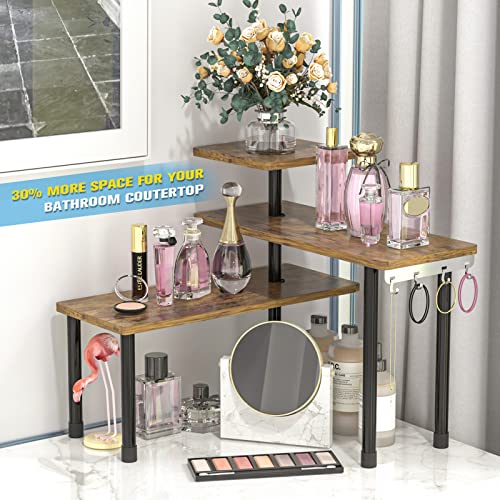 3-Tier Corner Shelf Countertop Organizer in Rustic Brown