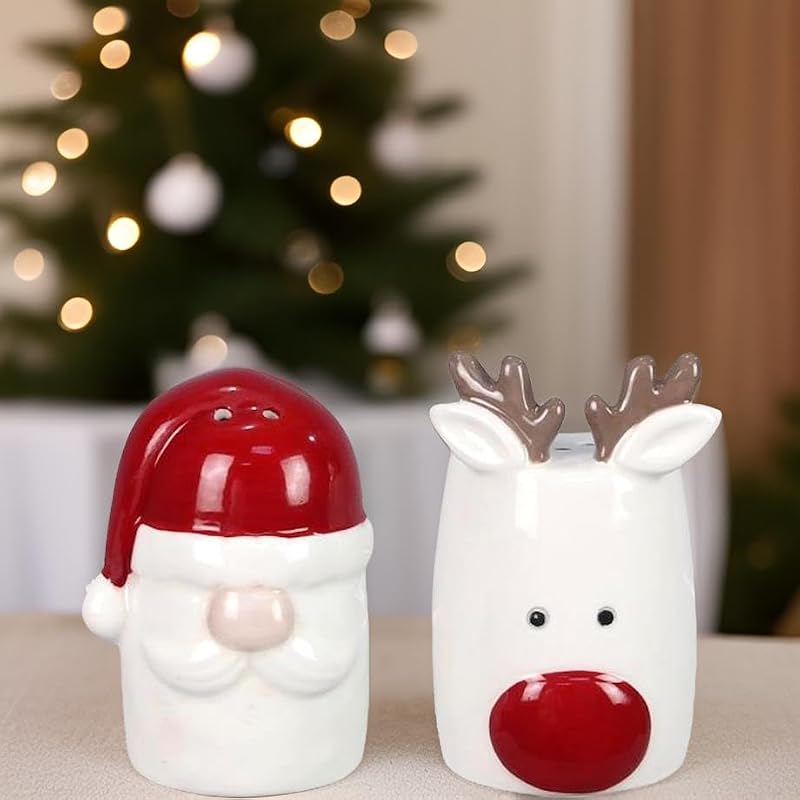 Christmas Santa & Reindeer Salt and Pepper Shaker Set - Holiday Kitchen Decor
