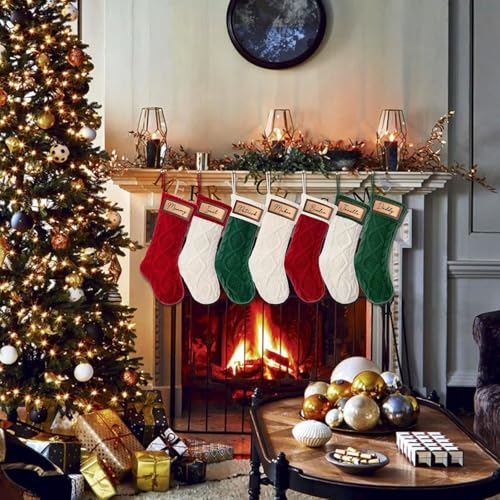 Personalized 18-Inch Christmas Stockings with Leather Patch - Green
