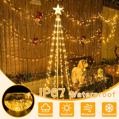 Ollny 6 ft 170 LED Warm White Christmas Tree Lights with 8 Modes, Outdoor IP65 Waterproof, Timer, 16.4ft Cable