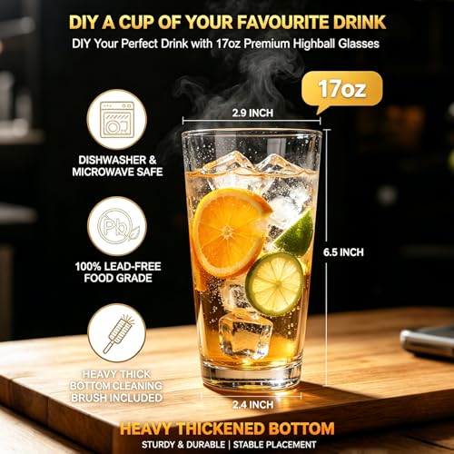 QAPPDA 12 Pack 17oz Clear Glass Drinking Glasses Set - Cocktail & All-Purpose Tumblers