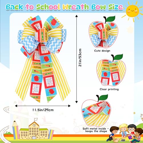 Back to School Wreath Bow - Yellow Blue Striped Burlap Ribbon Bow