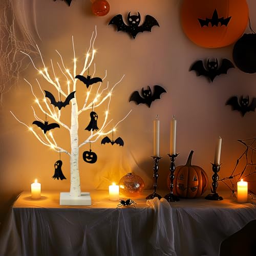 2-Pack 2 FT Lighted Birch Trees with LED Lights for Tabletop Decor
