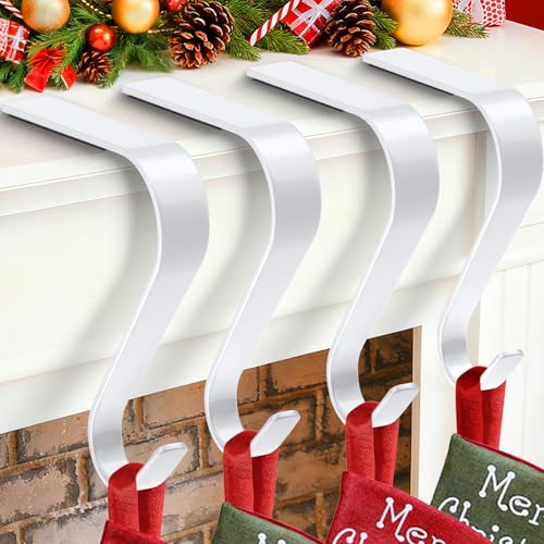 Non-Slip Christmas Stocking Holders for Mantel - Set of 4 Heavy Duty Hooks