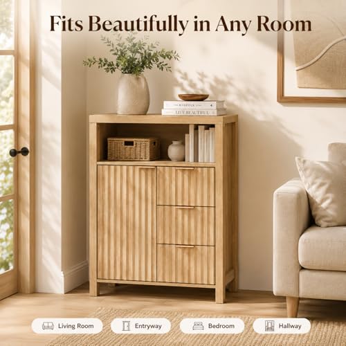 Slim Bathroom Storage Cabinet with 3 Drawers and Adjustable Shelf
