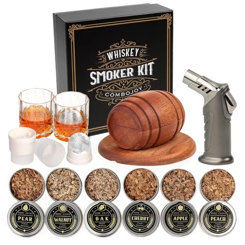Cocktail Smoker Kit with 6 Wood Chips, Torch, Glasses & Ice Ball Molds