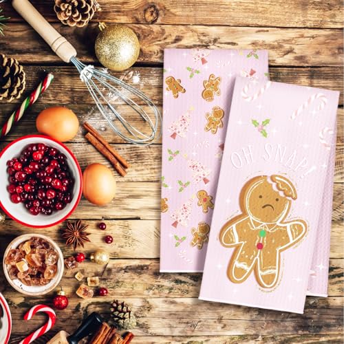 Pink Gingerbread Tree Christmas Kitchen Towels, Cute Dish Tea Preppy