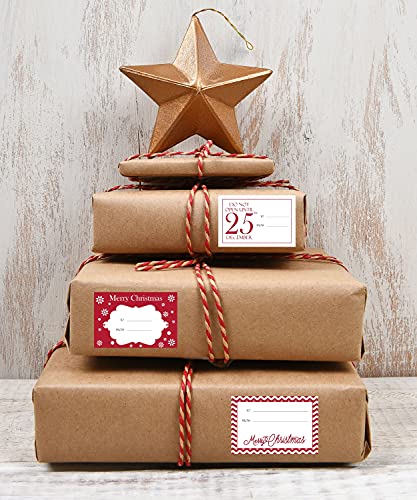 Paper and Presents Red 60ct Jumbo Christmas Gift Tag Stickers - Holiday Labels with Gold, Silver, White & Red Designs
