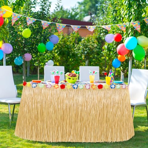 Hawaiian Grass Table Skirt - 108-Inch Tropical Luau Party Decoration