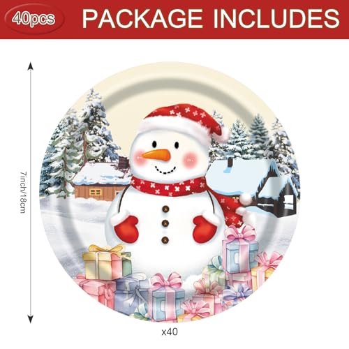 Cangmyxis 40pc Christmas Snowman 7in Disposable Plates – Merry Christmas Edition